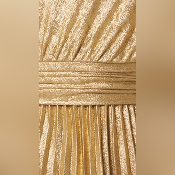 Ever New Elegant Gold Metallic One-Shoulder Cut Out Pleated Maxi Dress (Size 4) - Picture 6 of 15